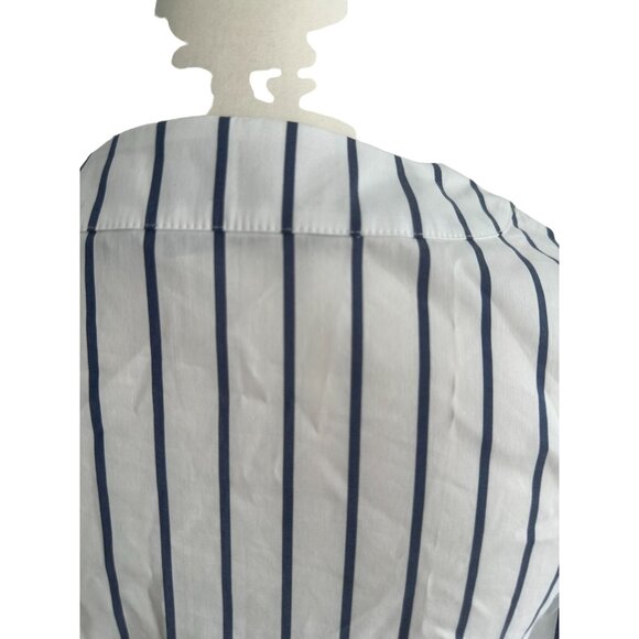 WHITE HOUSE BLACK MARKET WHBM Blue White Striped Shirt Blouse Size 0 - Picture 7 of 7